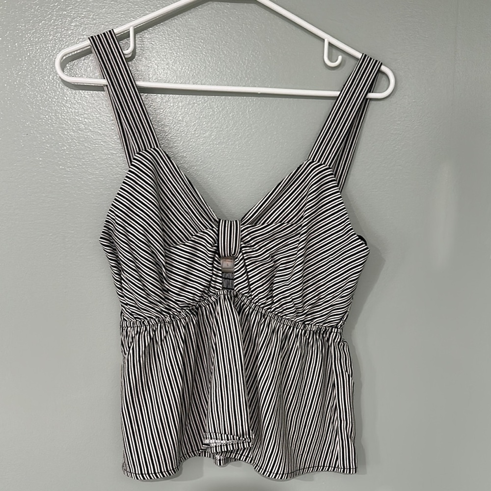 Black and White Tie Front Fitted Tank Top